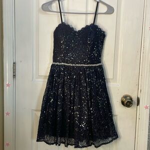 Navy Blue Sequin Padded Dress